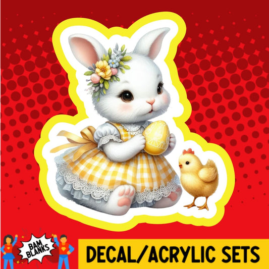 Bunny in Yellow Dress with Chick - DECAL AND ACRYLIC SHAPE #DA01882