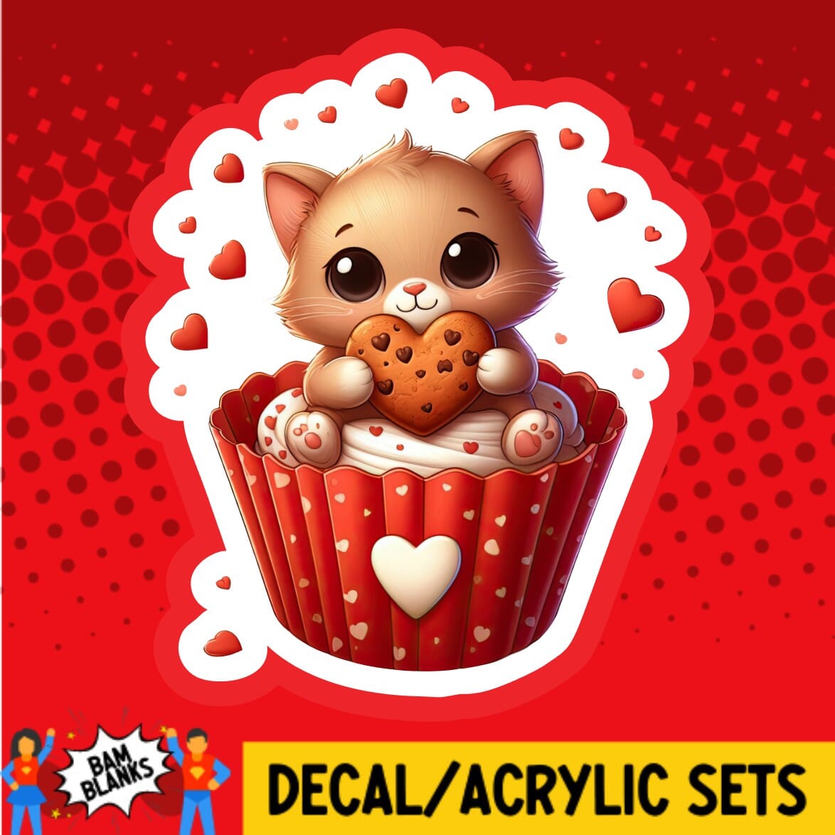 Cat Valentine Cupcake - DECAL AND ACRYLIC SHAPE #DA01691