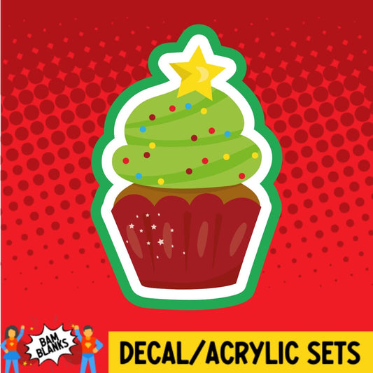 Christmas Tree Cupcake - DECAL AND ACRYLIC SHAPE #DA01619