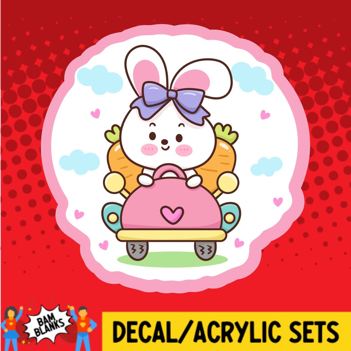 Cute Rabbit in Carrot Car - DECAL AND ACRYLIC SHAPE #DA01889