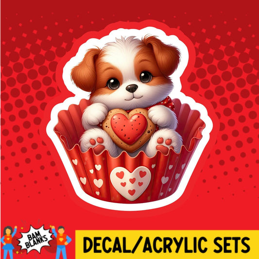Dog Valentine Cupcake - DECAL AND ACRYLIC SHAPE #DA01694