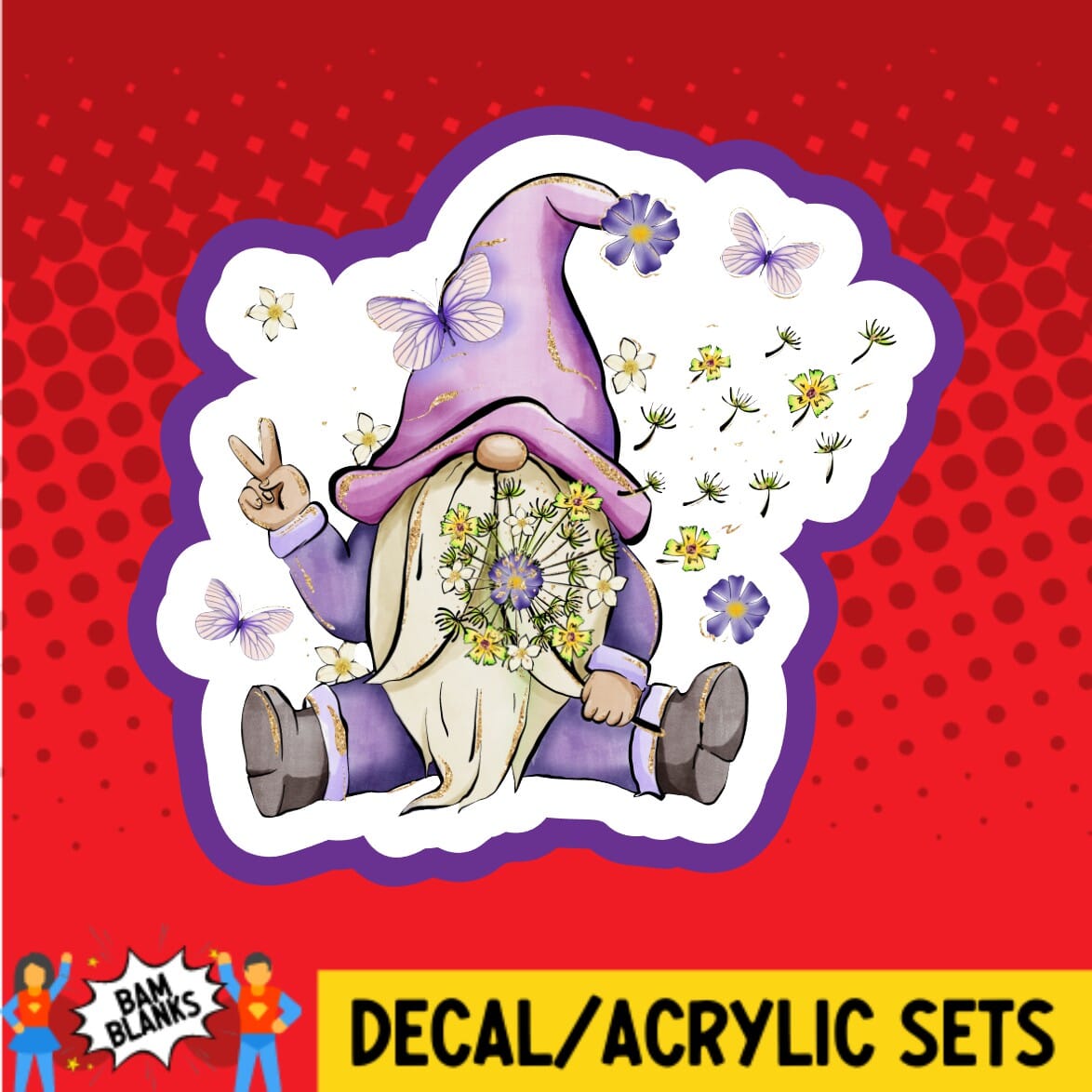 Gnome with Dandelion - DECAL AND ACRYLIC SHAPE #DA01613