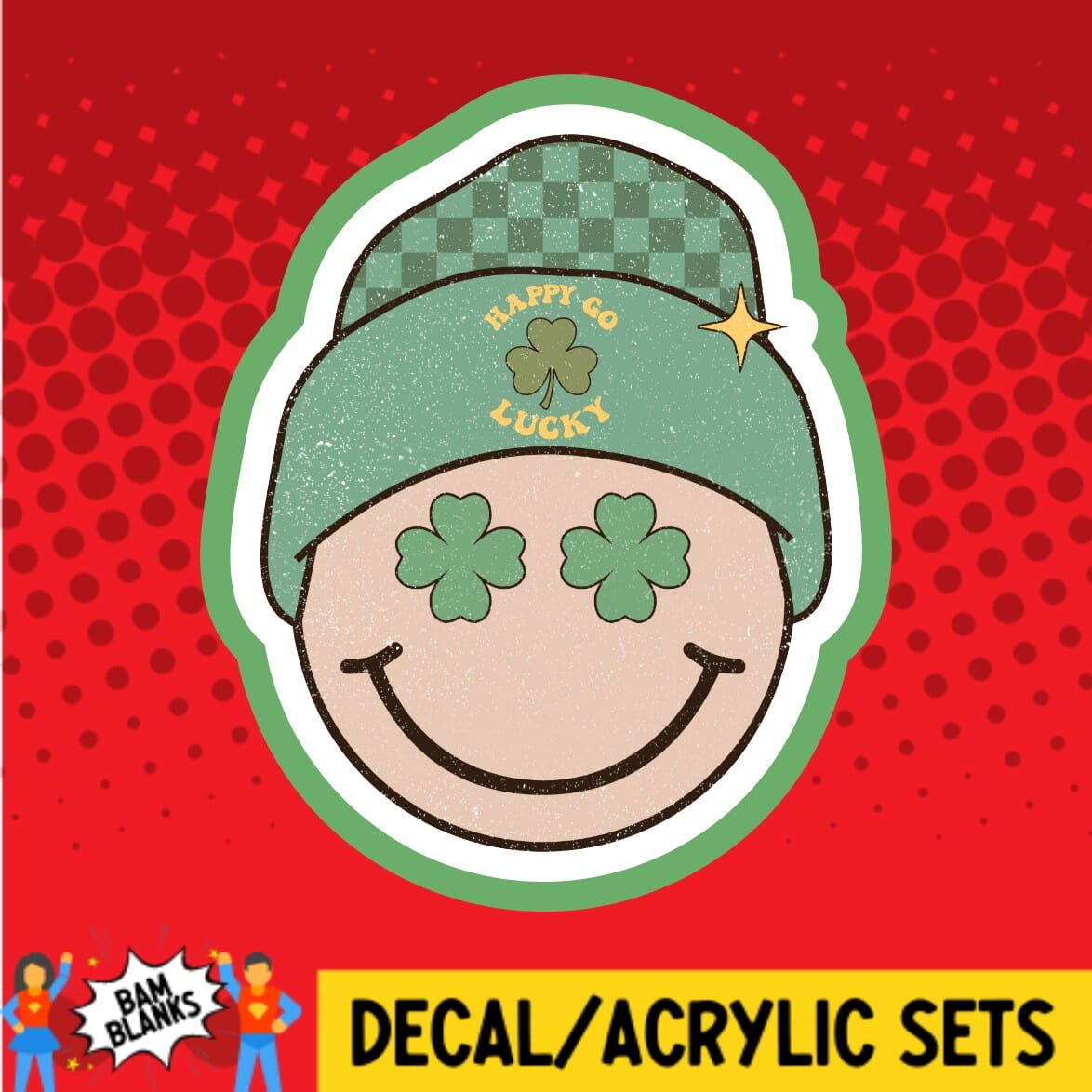 Happy Go Lucky Smiley with Beanie - DECAL AND ACRYLIC SHAPE #DA01720