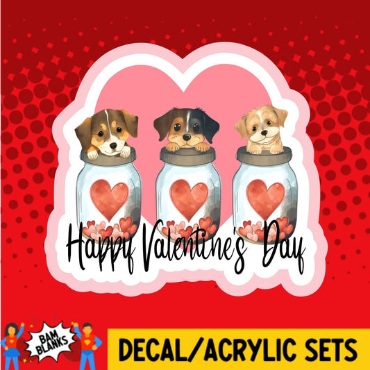 Happy Valentines Day Puppies - DECAL AND ACRYLIC SHAPE #DA01582