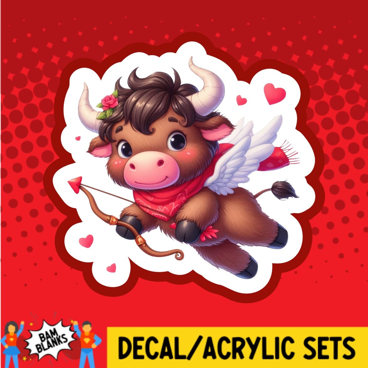 Highland Cow Cupid - DECAL AND ACRYLIC SHAPE #DA01759