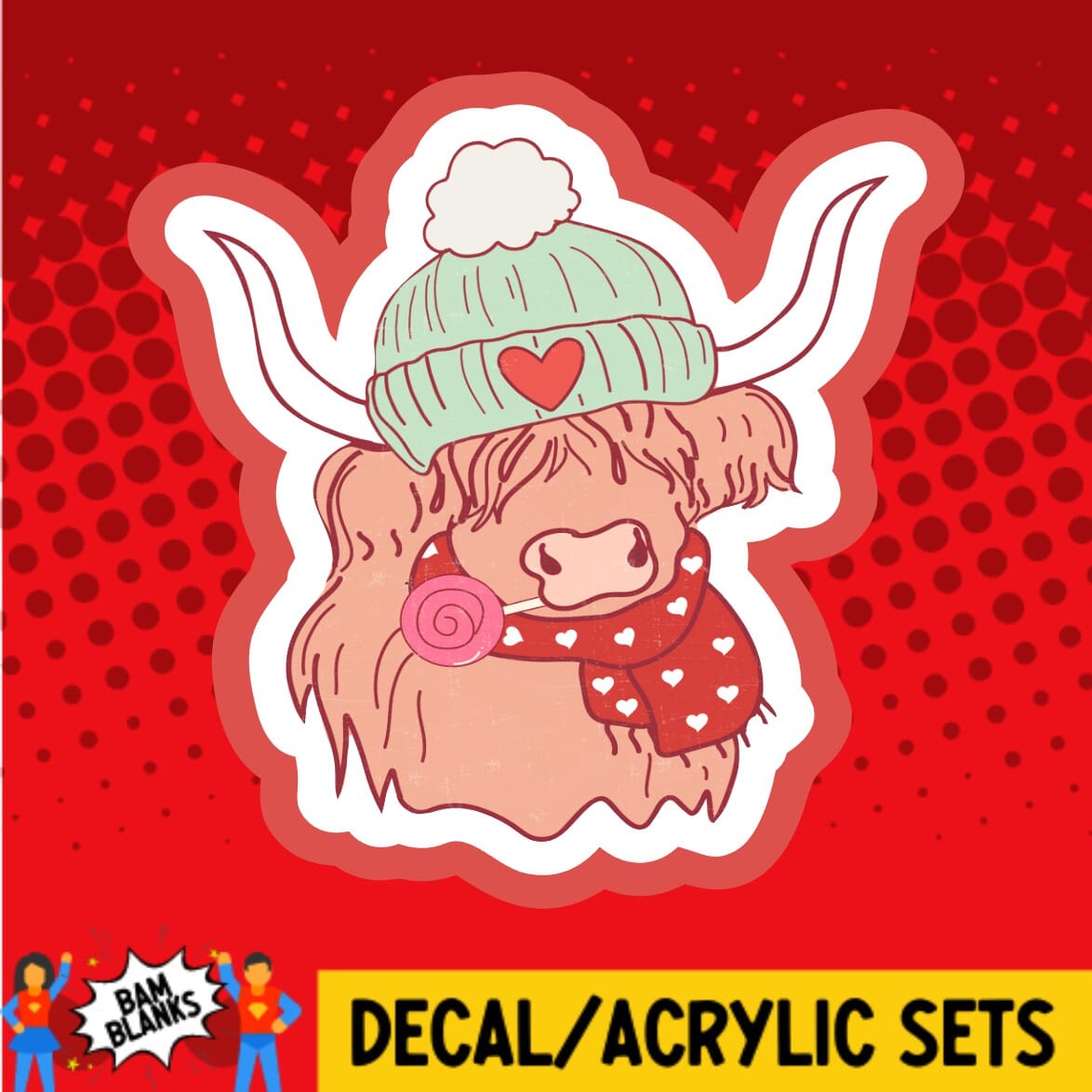 Highland Cow with Beanie - DECAL AND ACRYLIC SHAPE #DA01736