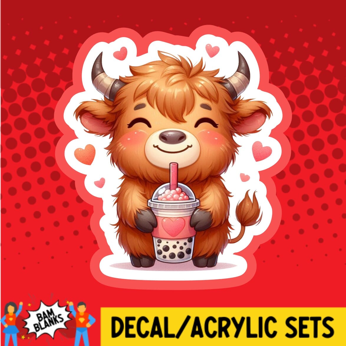 Highland Cow with Boba - DECAL AND ACRYLIC SHAPE #DA01771