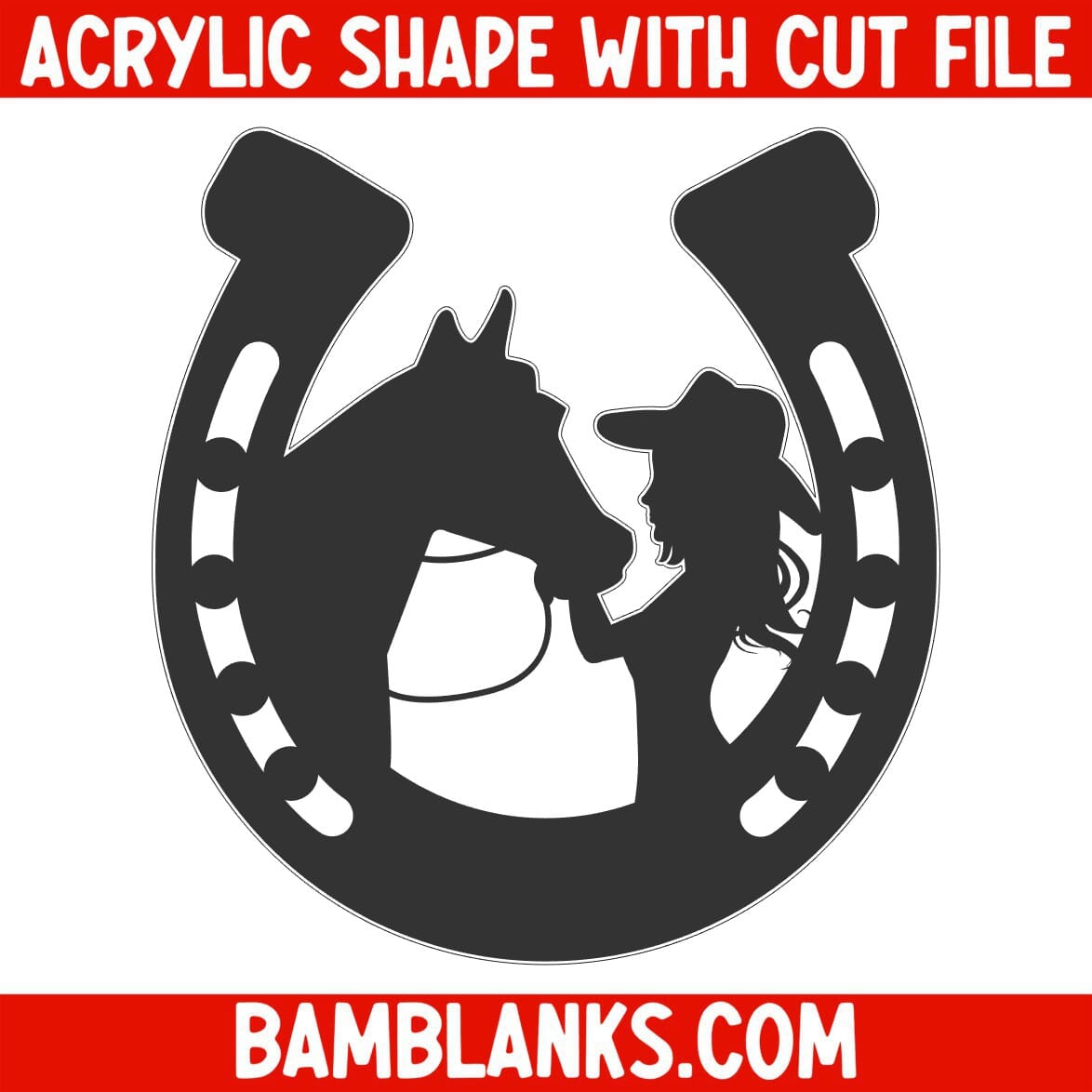 Horse and Cowgirl Horseshoe - Acrylic Shape #588