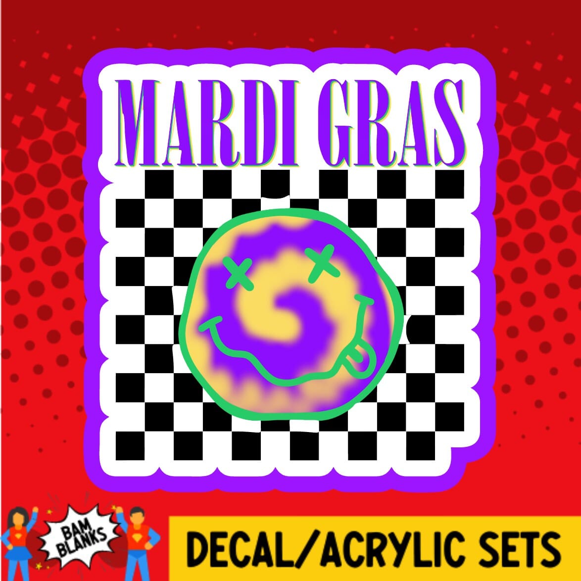 Mardi Gras Smiley - DECAL AND ACRYLIC SHAPE #DA01897