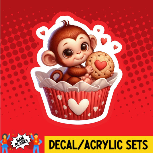 Monkey Valentine Cupcake - DECAL AND ACRYLIC SHAPE #DA01693