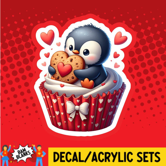 Penguin Valentine Cupcake - DECAL AND ACRYLIC SHAPE #DA01692