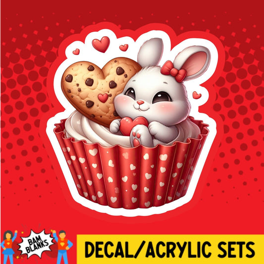 Rabbit Valentine Cupcake - DECAL AND ACRYLIC SHAPE #DA01695
