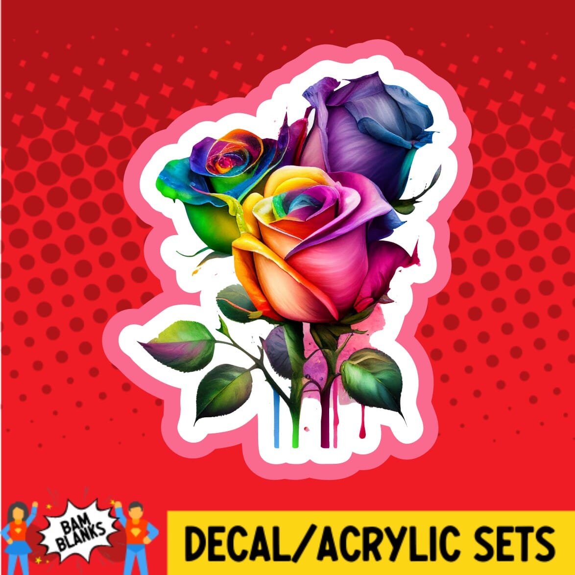 Rainbow Roses - DECAL AND ACRYLIC SHAPE #DA01781