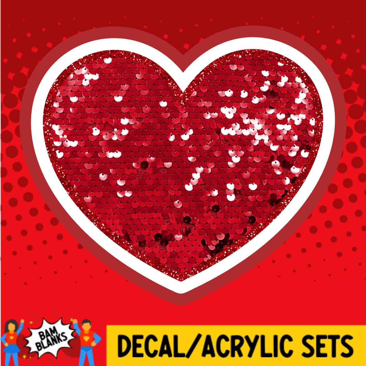 Red Sequin Heart - DECAL AND ACRYLIC SHAPE #DA01837