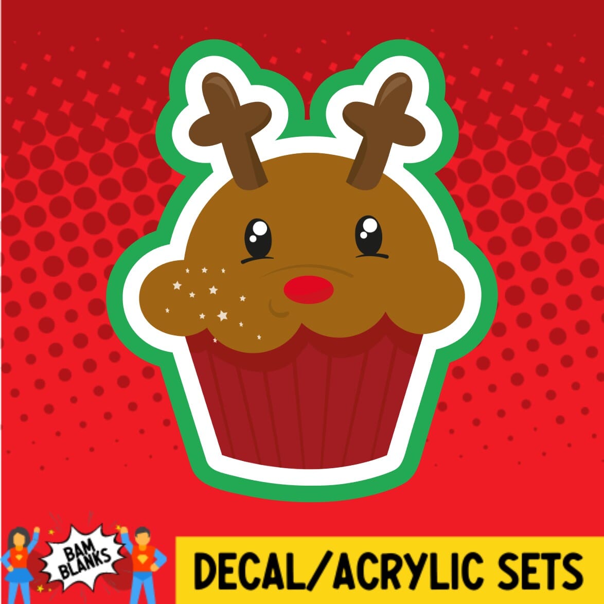 Reindeer Cupcake - DECAL AND ACRYLIC SHAPE #DA01621