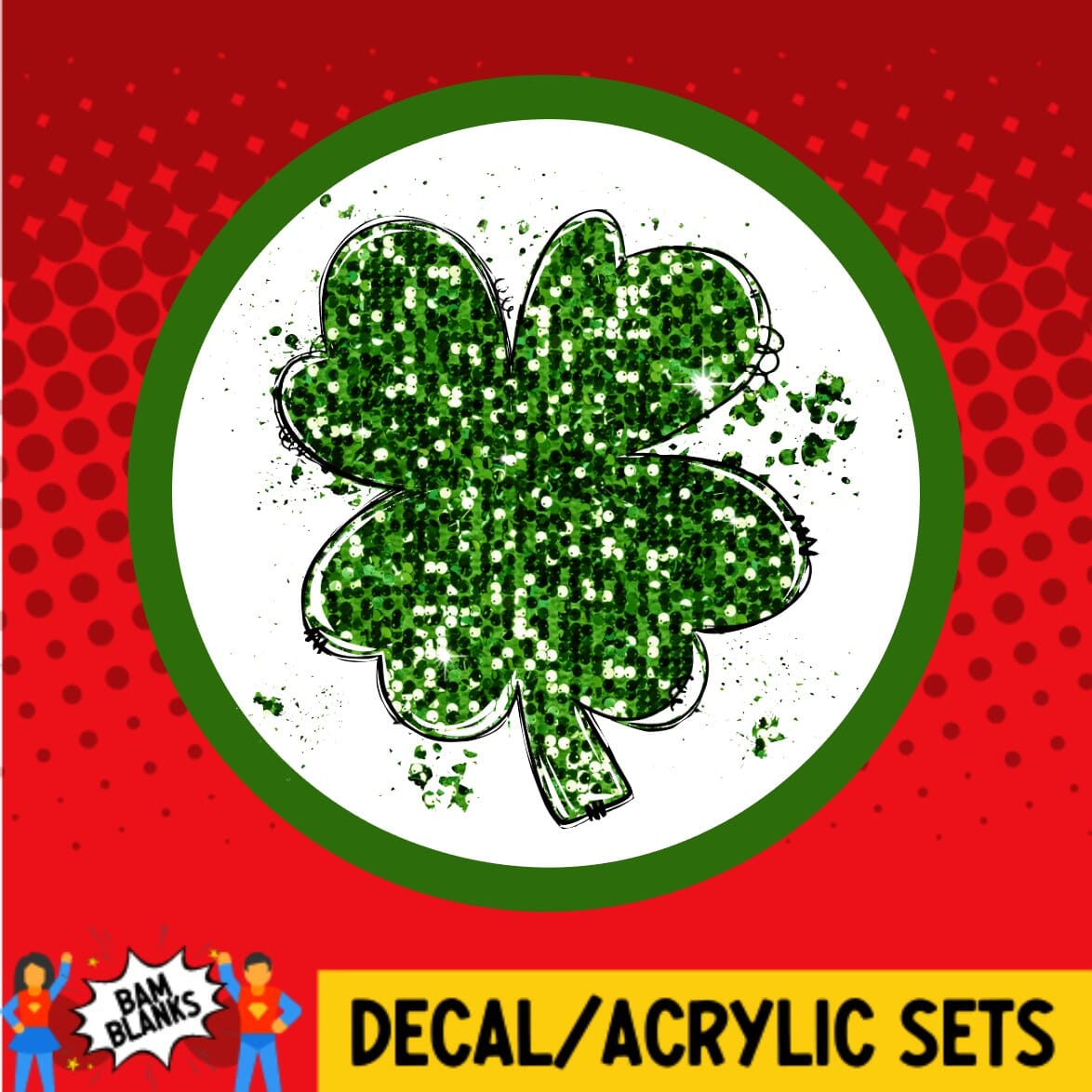 Sequin Shamrock Circle - DECAL AND ACRYLIC SHAPE #DA01749