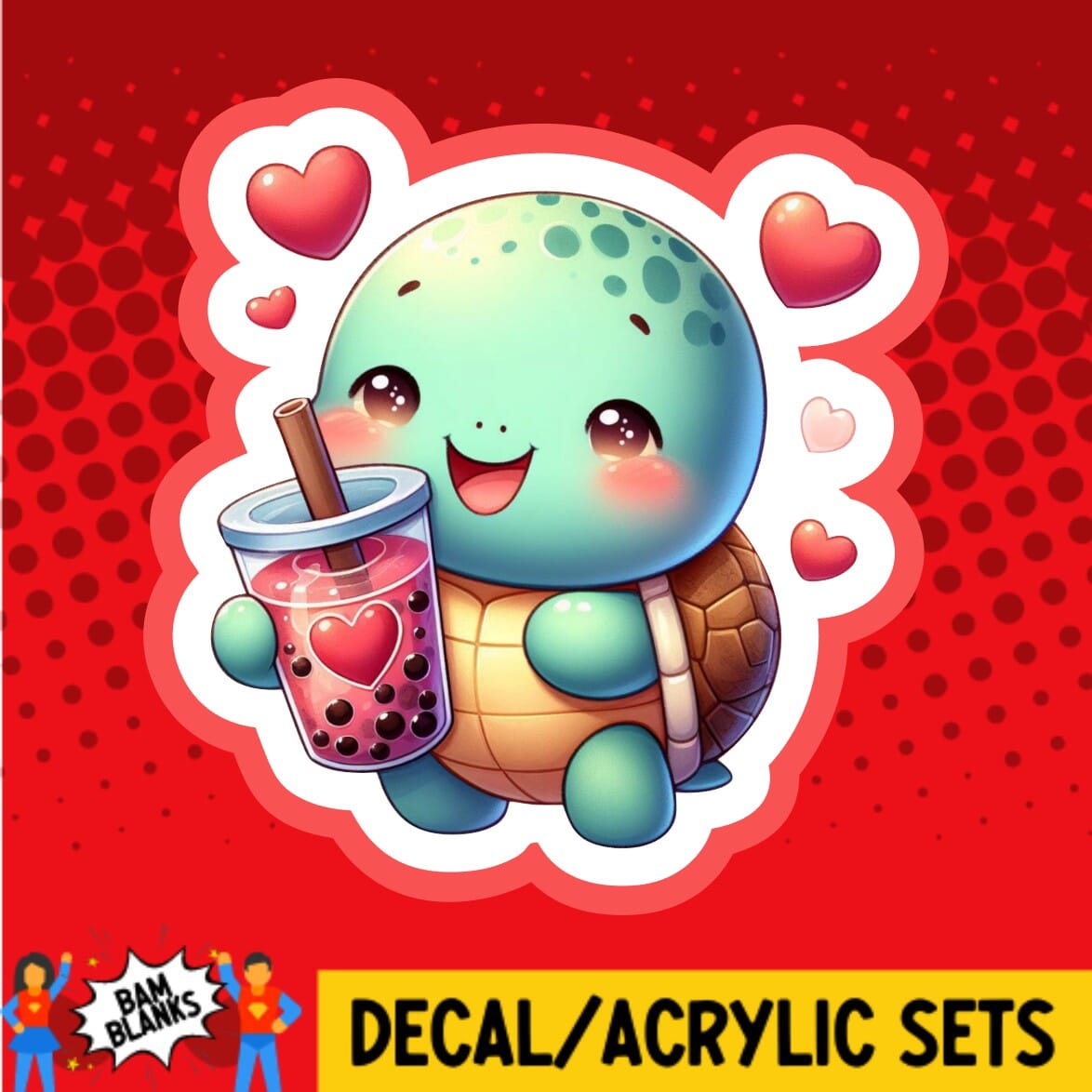 Turtle with Boba - DECAL AND ACRYLIC SHAPE #DA01770