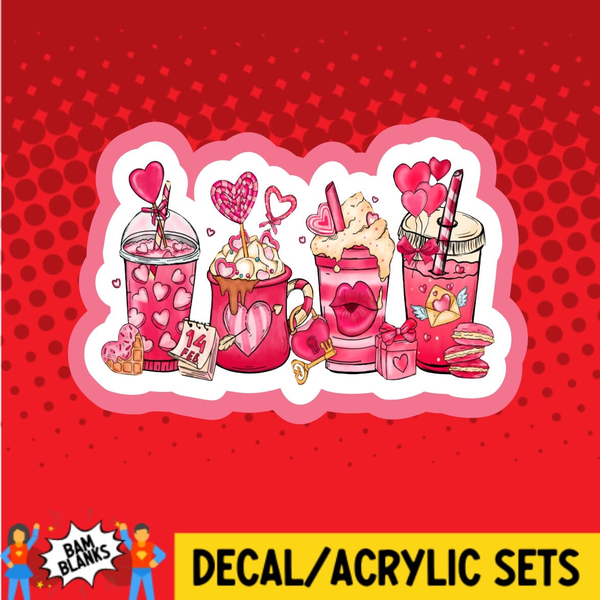 Valentine Coffee Cups - DECAL AND ACRYLIC SHAPE #DA01703