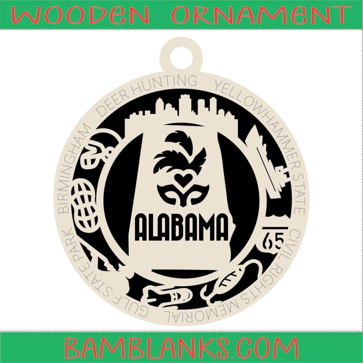 Alabama - Wood Ornament #W052