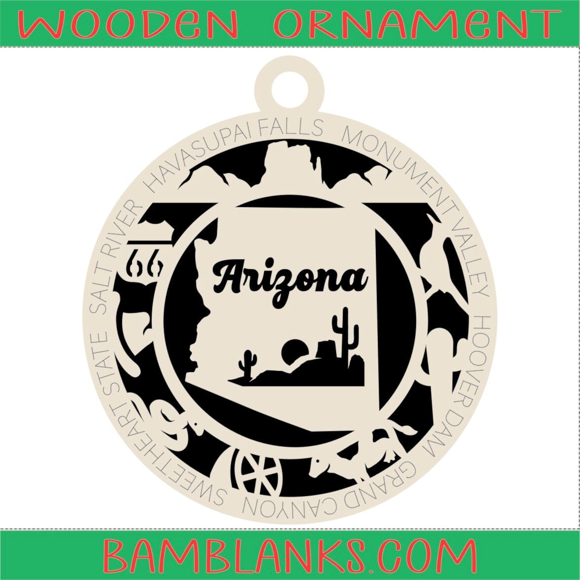 Arizona - Wood Ornament #W054