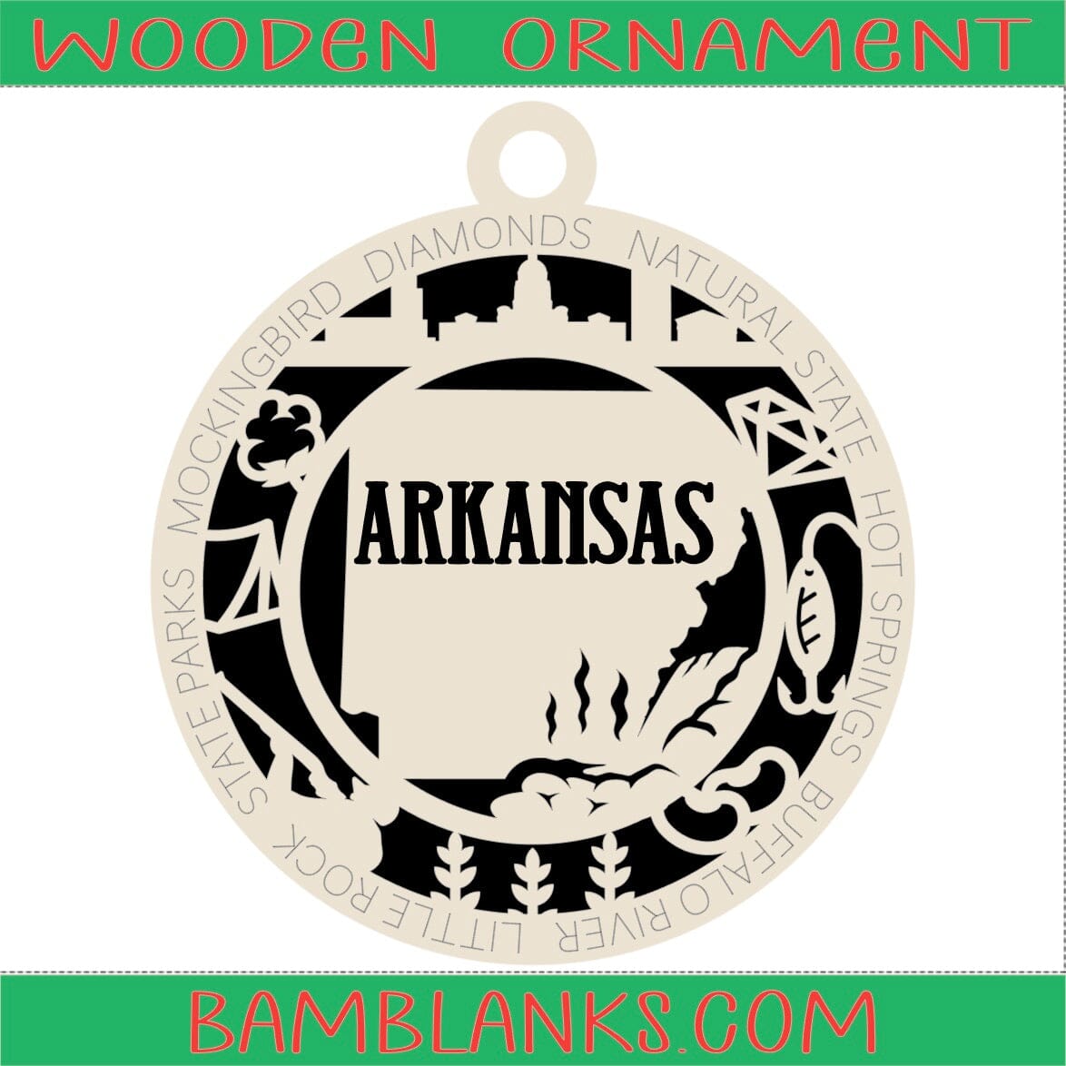 Arkansas - Wood Ornament #W055