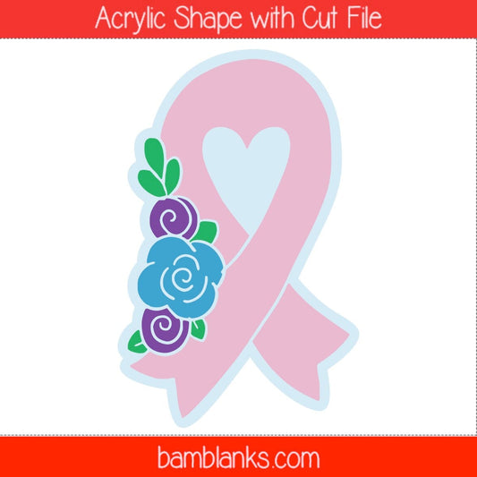 Awareness Ribbon with Flowers - Acrylic Shape #1470