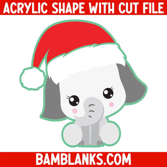 Baby Elephant in Santa Hat - Acrylic Shape #957