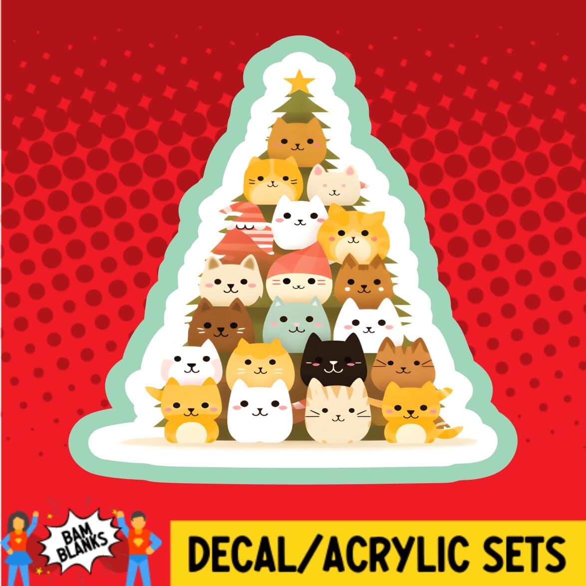 Cat Christmas Tree DECAL AND ACRYLIC SHAPE DA01458 BAM Blanks and More