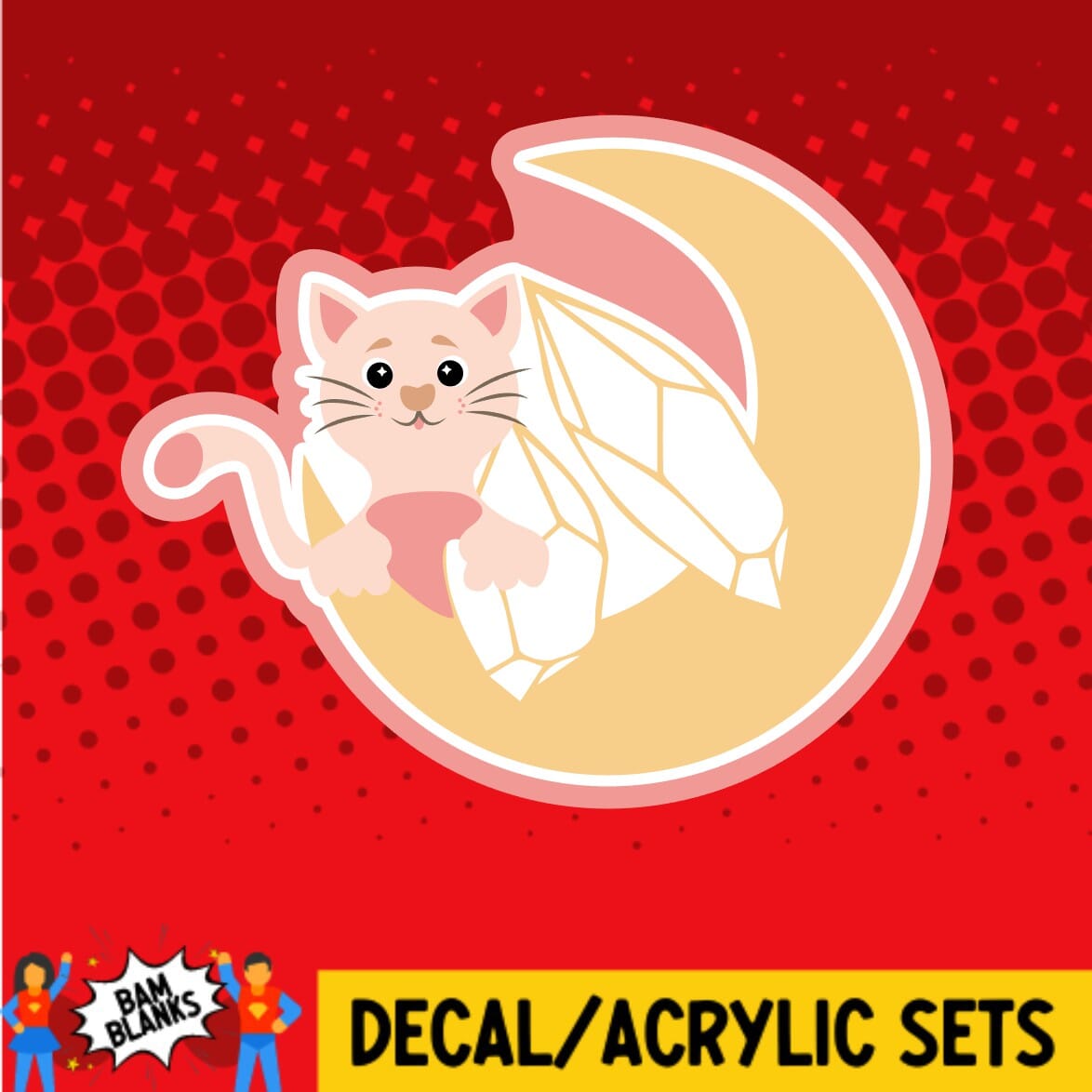 Cat Moon and Crystals 2 - DECAL AND ACRYLIC SHAPE #DA0210