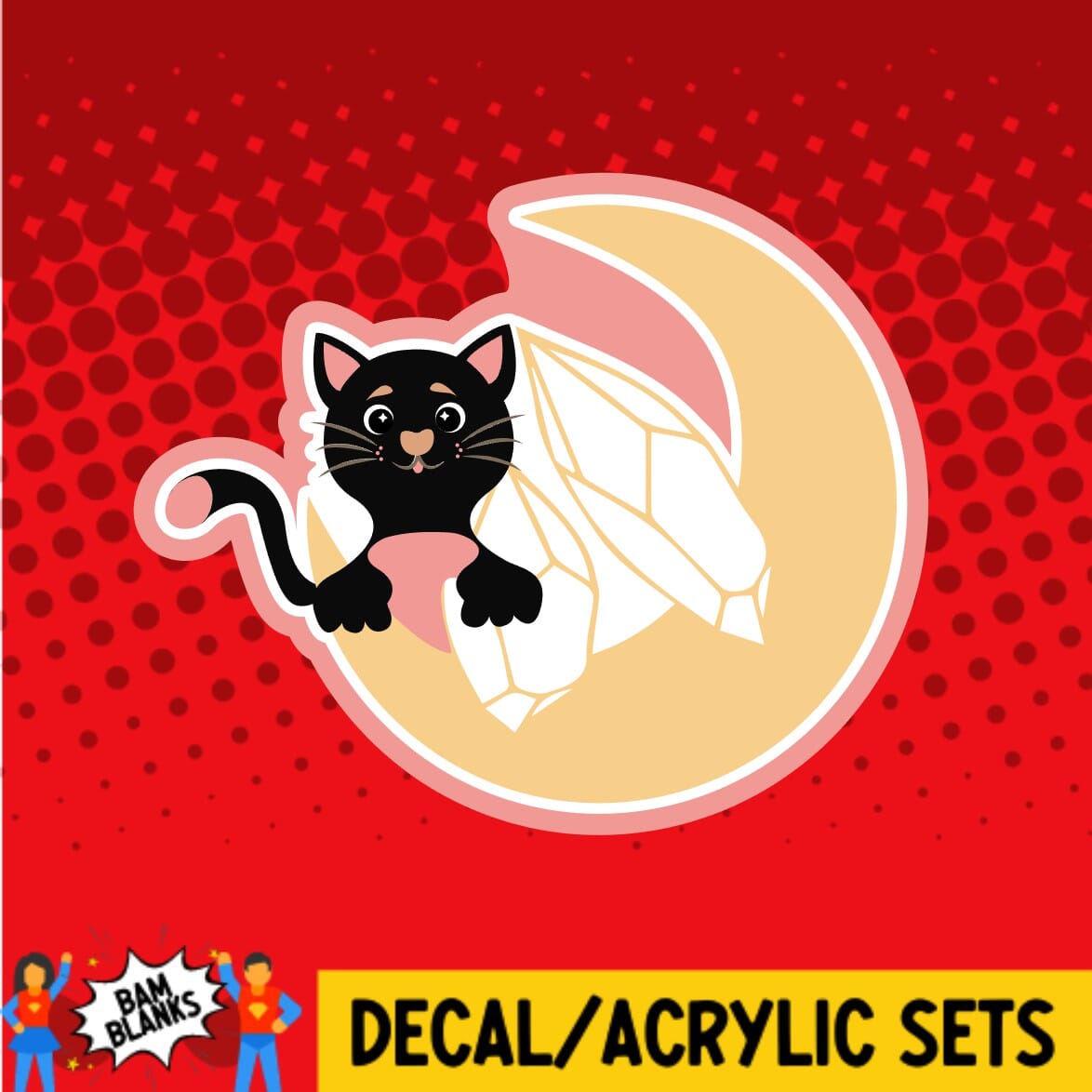 Cat Moon and Crystals 3 - DECAL AND ACRYLIC SHAPE #DA0211