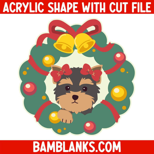 Christmas Yorkie Wreath - Acrylic Shape #1085