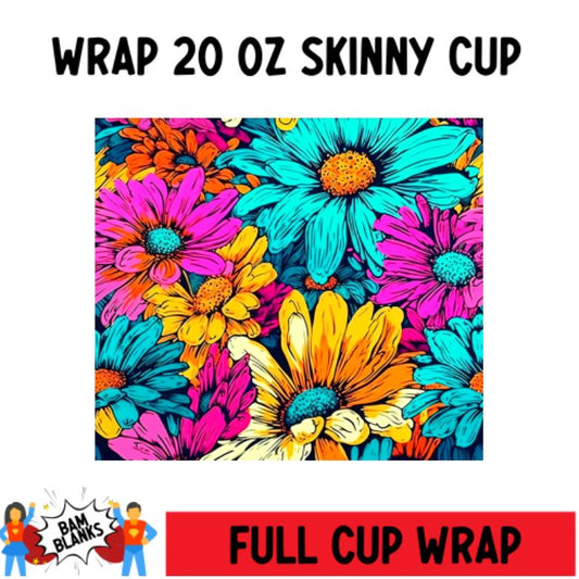 Colorful Flowers - 20 oz Skinny Cup Wrap - CW0096