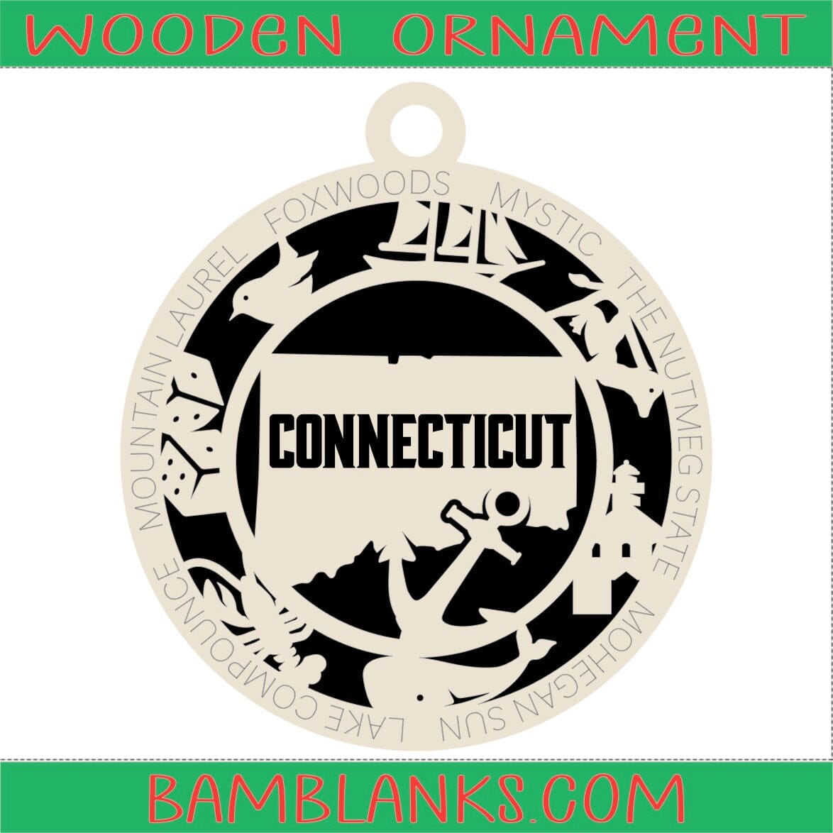 Connecticut - Wood Ornament #W058