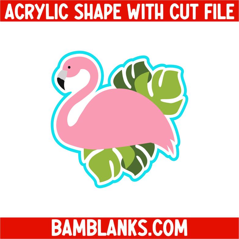 Flamingo with Monstera Leaves - Acrylic Shape #2363