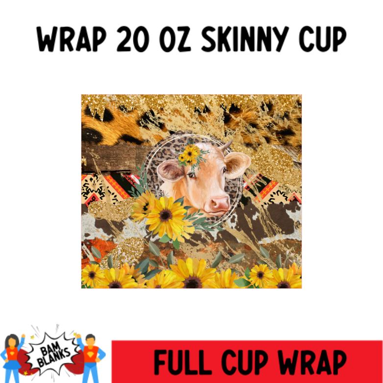 Floral Cow- 20 oz Skinny Cup Wrap - CW0025