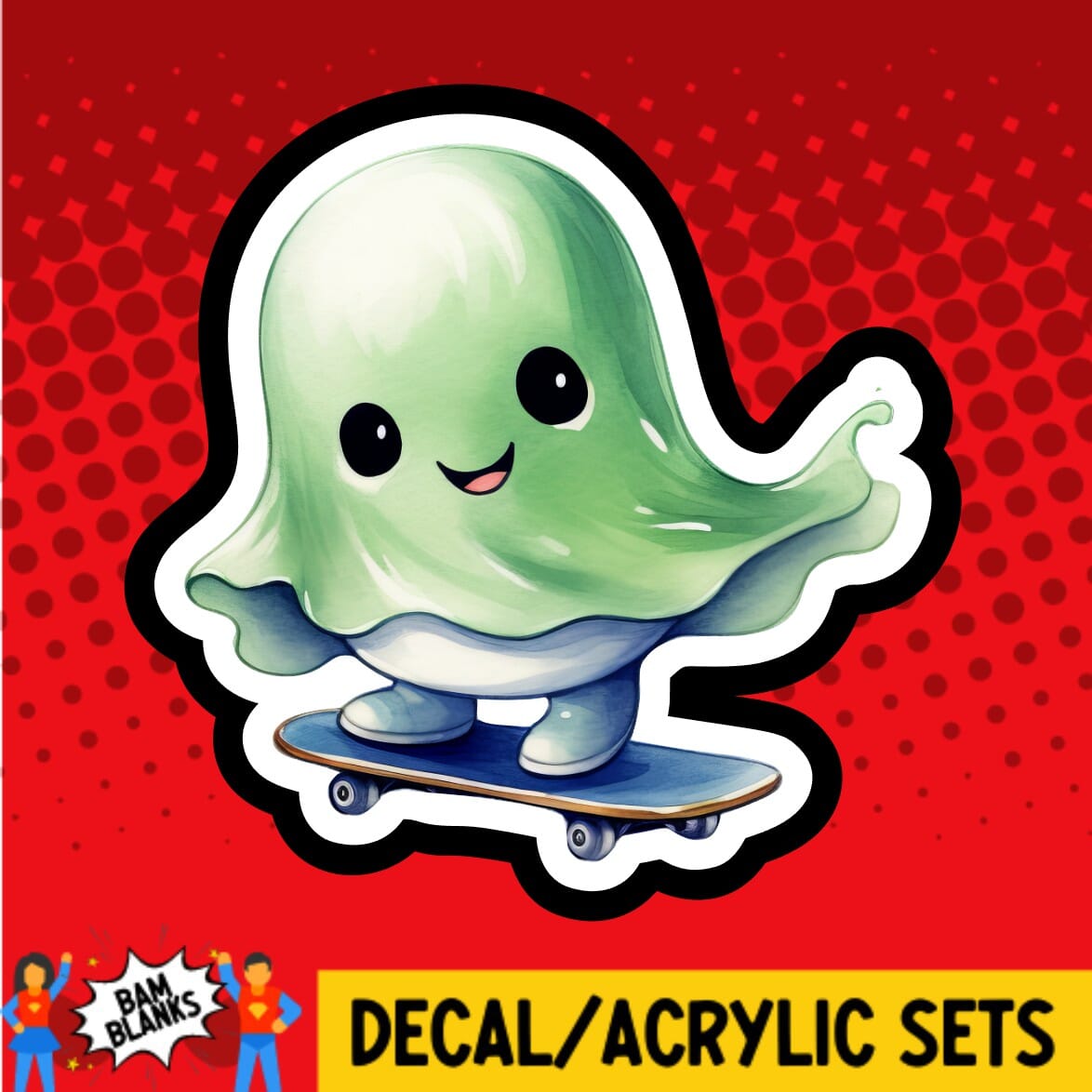 Ghost on Skateboard - DECAL AND ACRYLIC SHAPE #DA01361