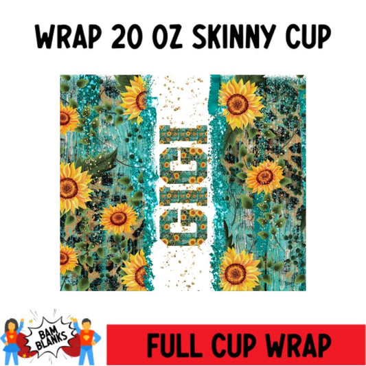 Gigi Turquoise Sunflower - 20 oz Skinny Cup Wrap - CW0051