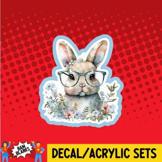 Glasses Bunny with Watercolor Wildflower - DECAL AND ACRYLIC SHAPE #DA0350