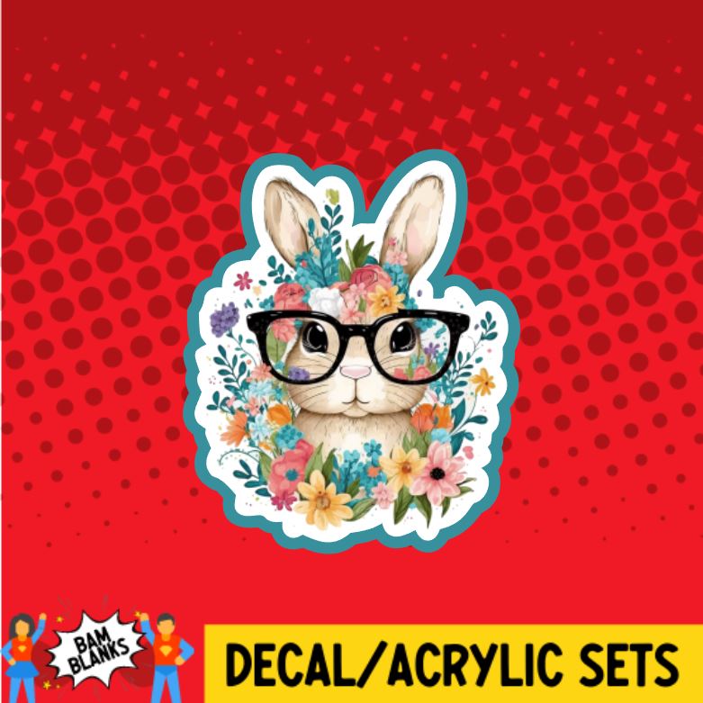 Glasses Bunny with Wildflower - DECAL AND ACRYLIC SHAPE #DA0351