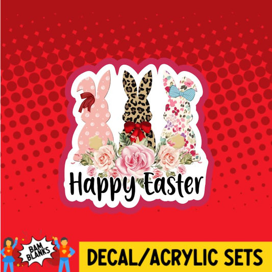 Happy Easter 3 Bunnies - DECAL AND ACRYLIC SHAPE #DA0663