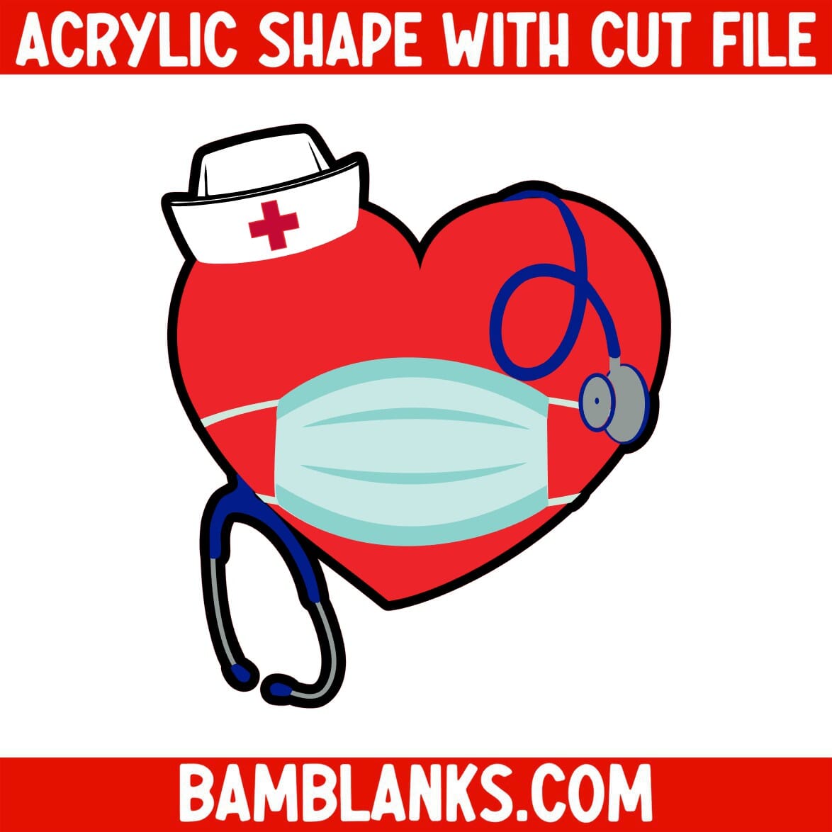 Heart with Mask and Nurses Cap - Acrylic Shape #159