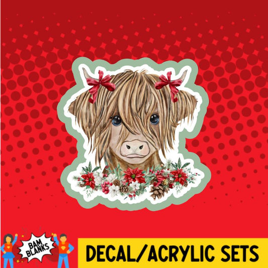 Highland Christmas Cow Girl - DECAL AND ACRYLIC SHAPE #DA0528