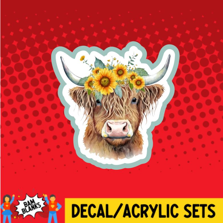 Highland Cow with Sunflowers - DECAL AND ACRYLIC SHAPE #DA0132