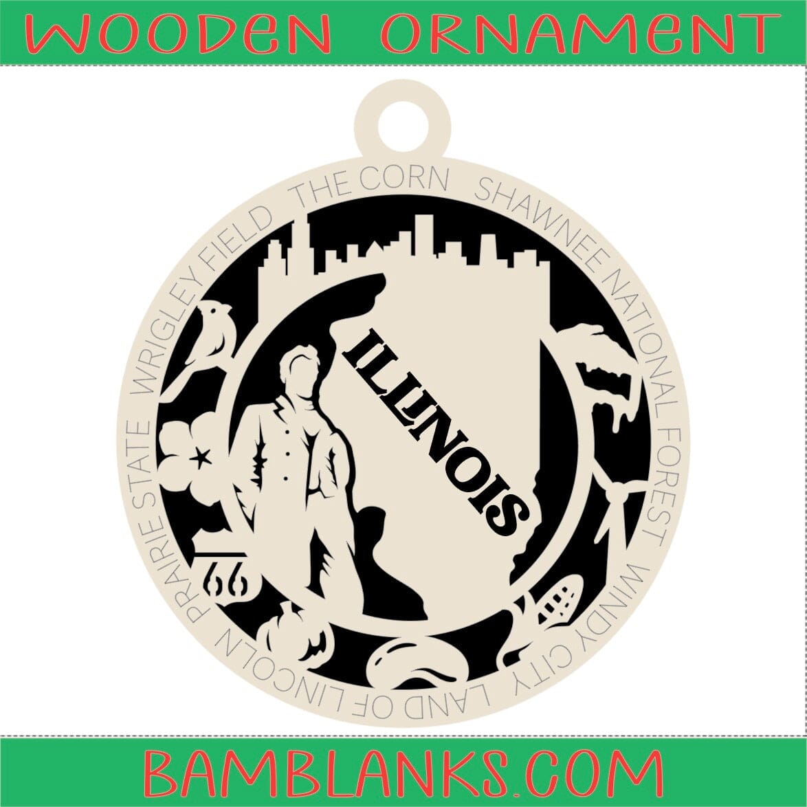 Illinois - Wood Ornament #W064