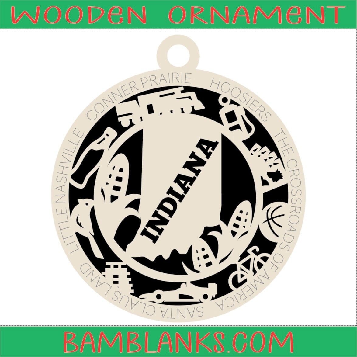 Indiana - Wood Ornament #W065