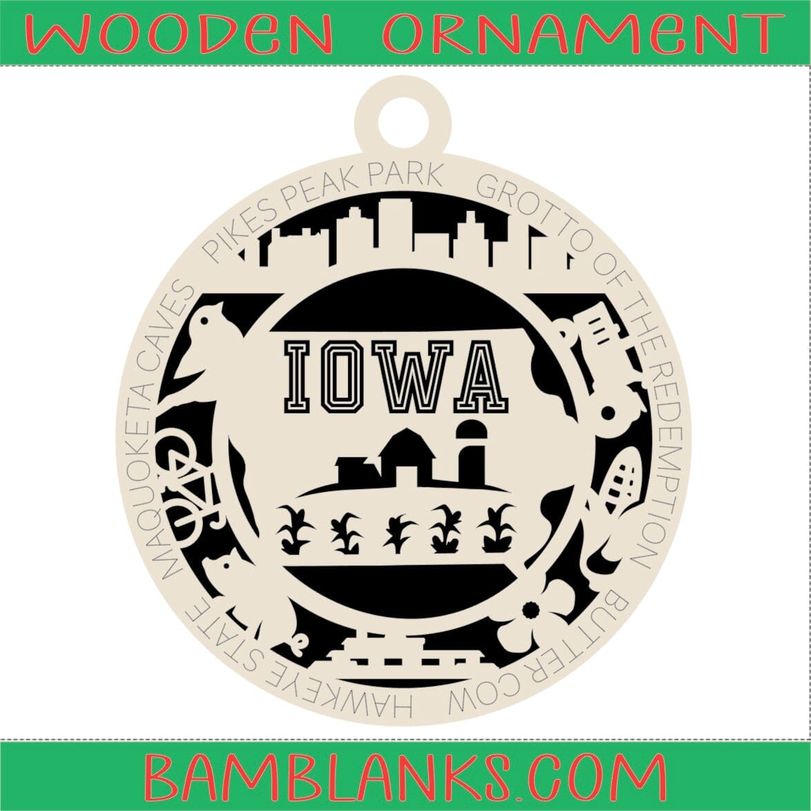Iowa - Wood Ornament #W066