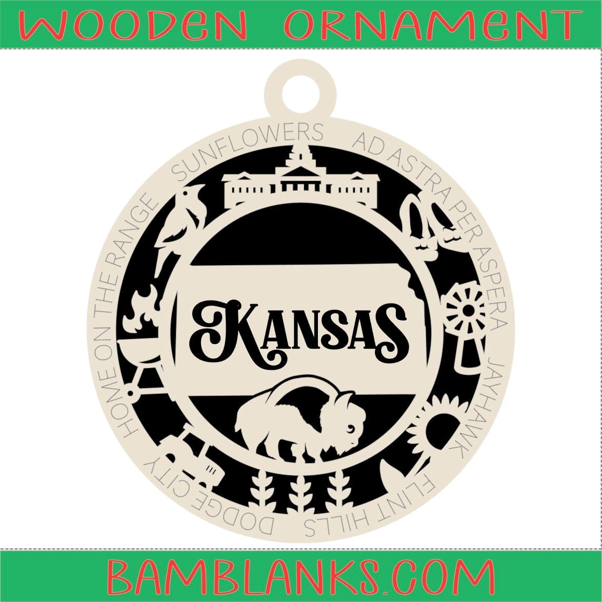 Kansas - Wood Ornament #W067