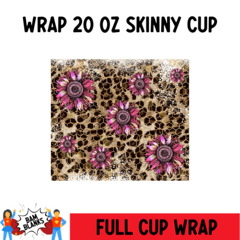 Leopard Pink Sunflower - 20 oz Skinny Cup Wrap - CW0021