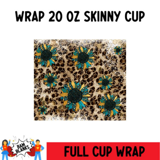 Leopard Teal Sunflower - 20 oz Skinny Cup Wrap - CW0002