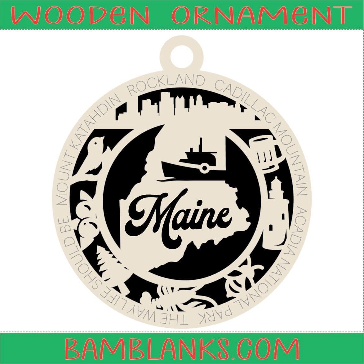 Maine - Wood Ornament #W070